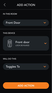 Add action screen on brilliant smart control