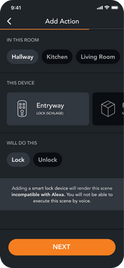 Add action screen on brilliant mobile app