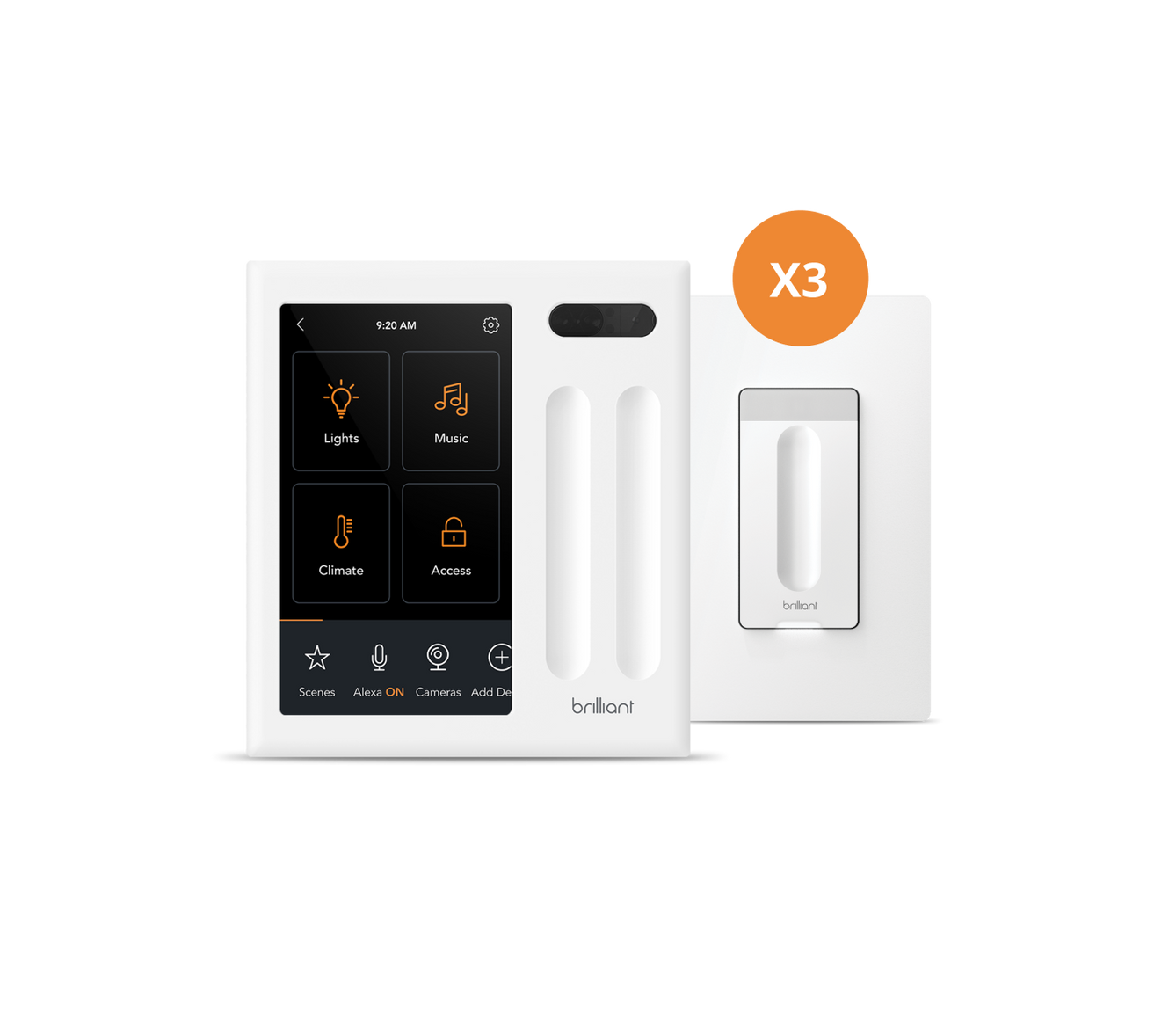 2-Switch Panel + 3 Dimmer Switches – Brilliant