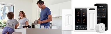 Family making coffee in kitchen - Brilliant Controls