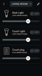 Living room screen on home controls device