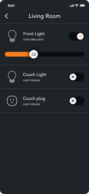 Living room screen on brilliant app