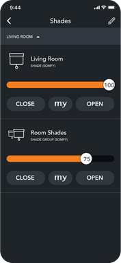 Shade Control from brilliant mobile app
