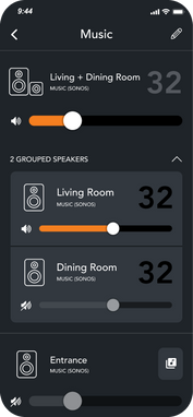 Living room screen on brilliant mobile app